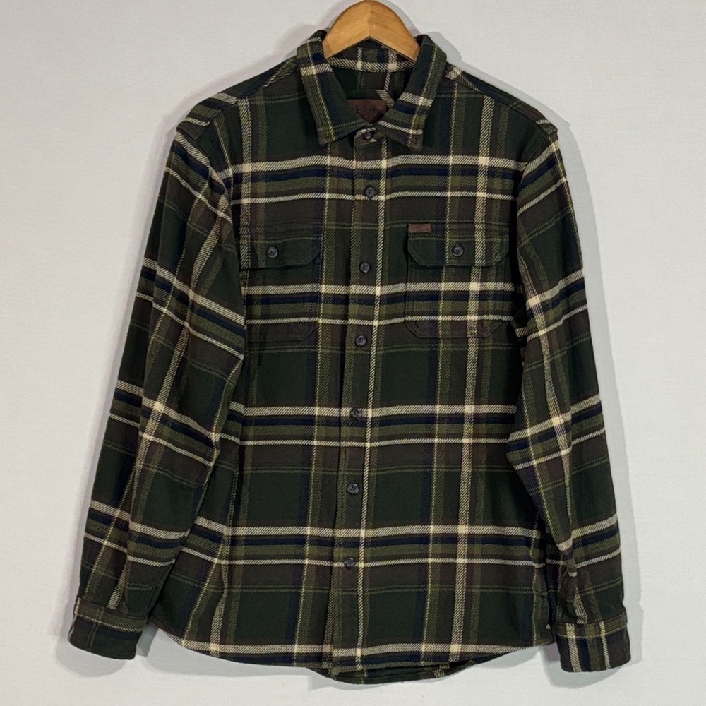 Orvis Green Plaid Flannel Button-Down Shirt w/ Side Hand Pockets | Cotton